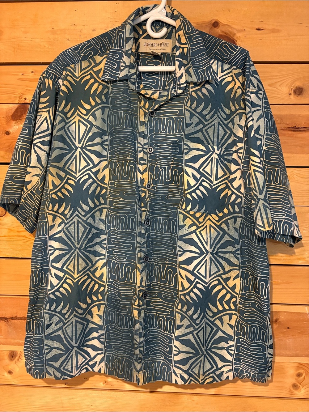 Johari West and Cream Geometric Short-Sleeve Button-Down Shirt